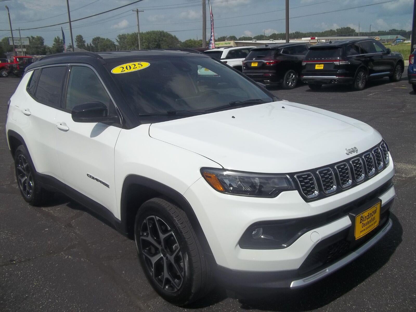 2025 Jeep Compass Limited in Bright White Clearcoat — front three-quarter view